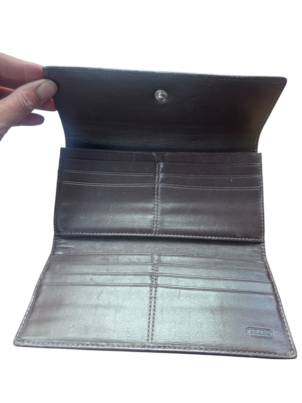 Coach Signature Brown Jacquard Canvas & Leather Snap Wallet - Picture 4 of 8